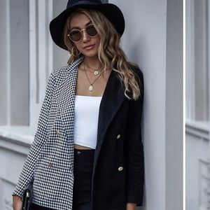 Two Tone Houndstooth Print Blazer